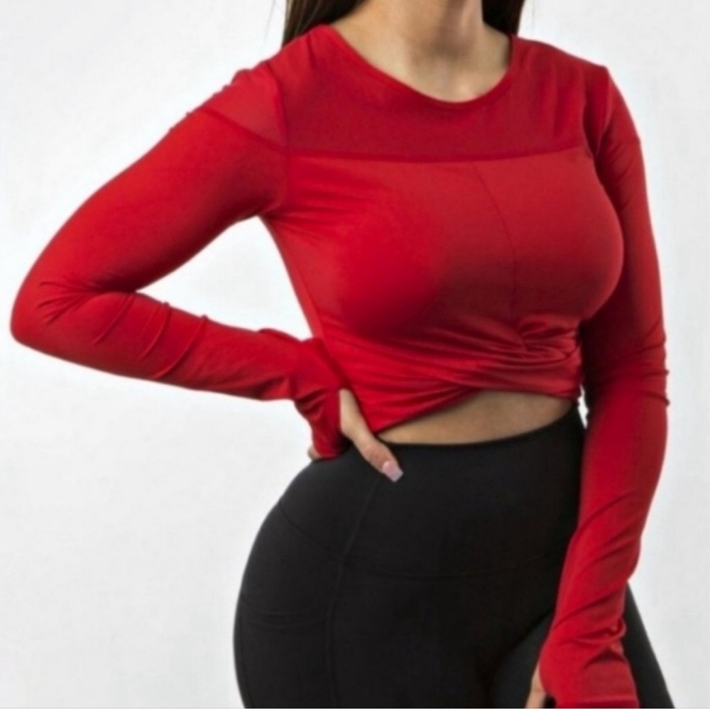 Buffbunny Knotty Crop Top Mesh - Salsa Red S, NWOT